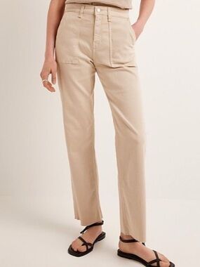 Mavi Shelia High Rise Straight Leg Utility Twill Pants Beige 28/29 Raw Hem